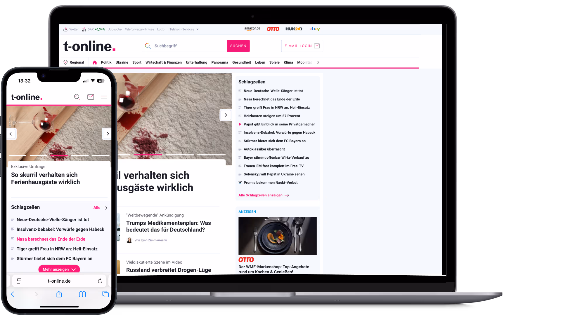 t-online auf Smartphone und Desktop